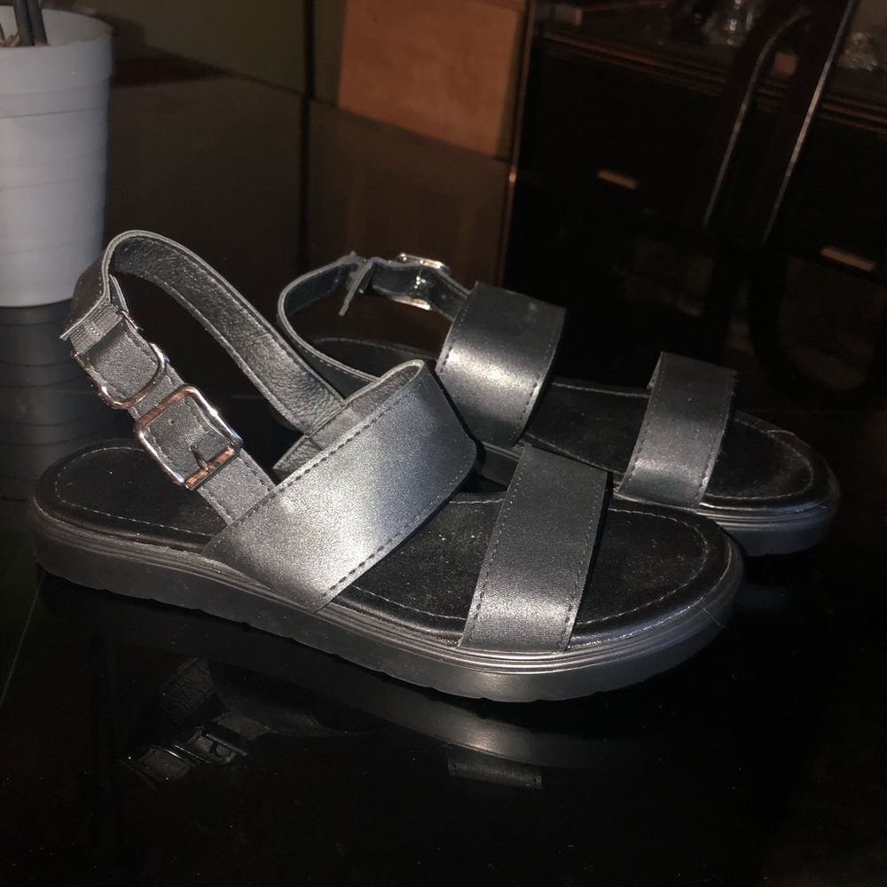 black double strap sandals